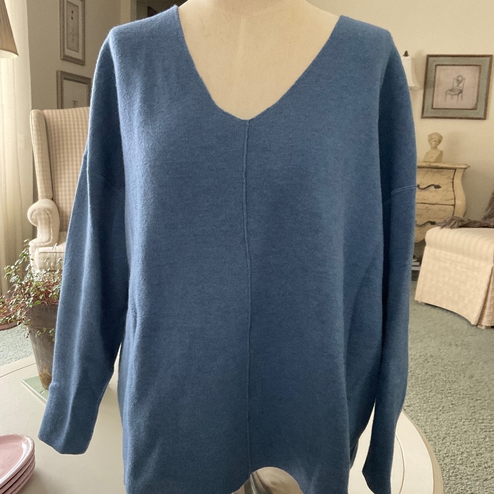 J Jill Blue V neck sweater, Size PXL